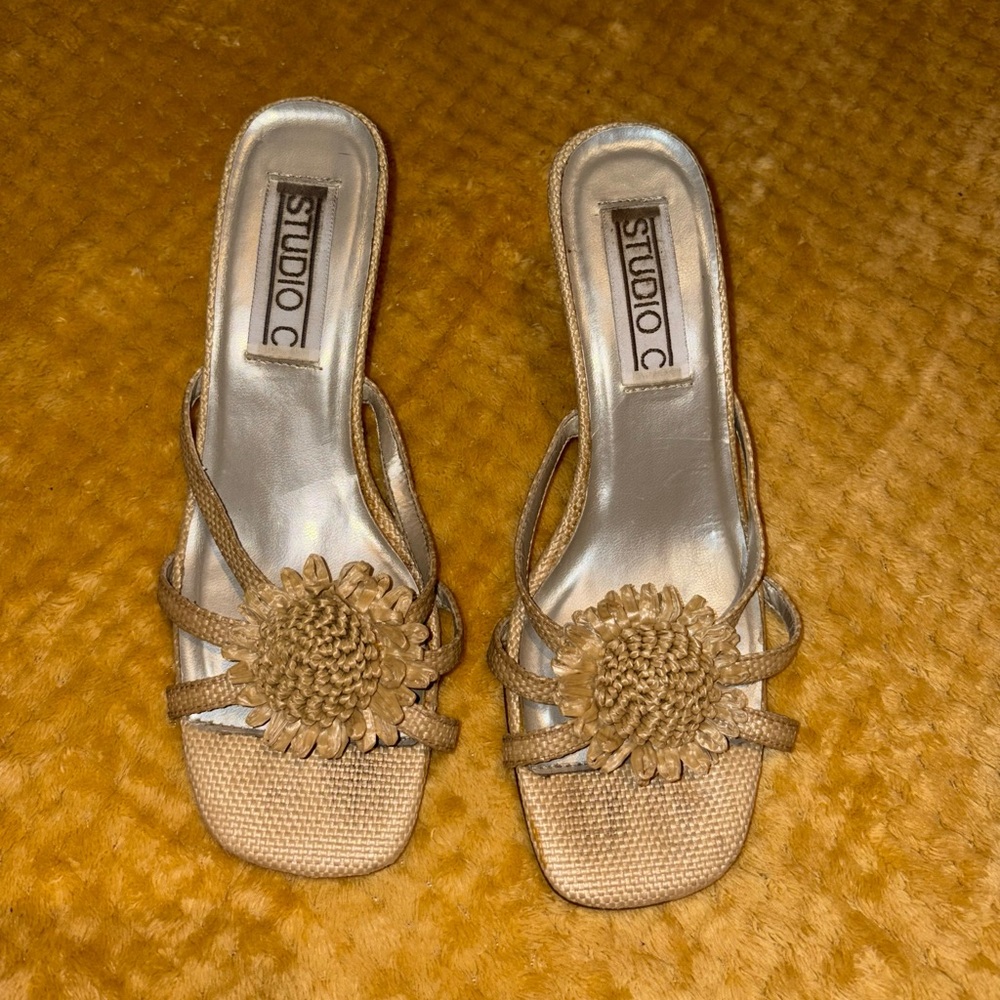 Studio C Tan Floral Slip-On Mules